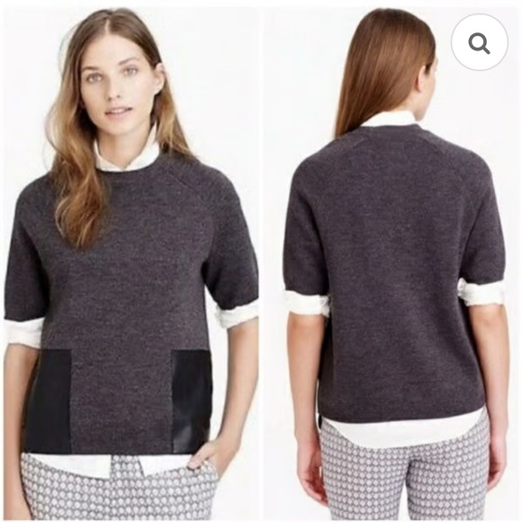 J. Crew Gray Merino Wool Sweater with Leather Pockets - Picture 1 of 8